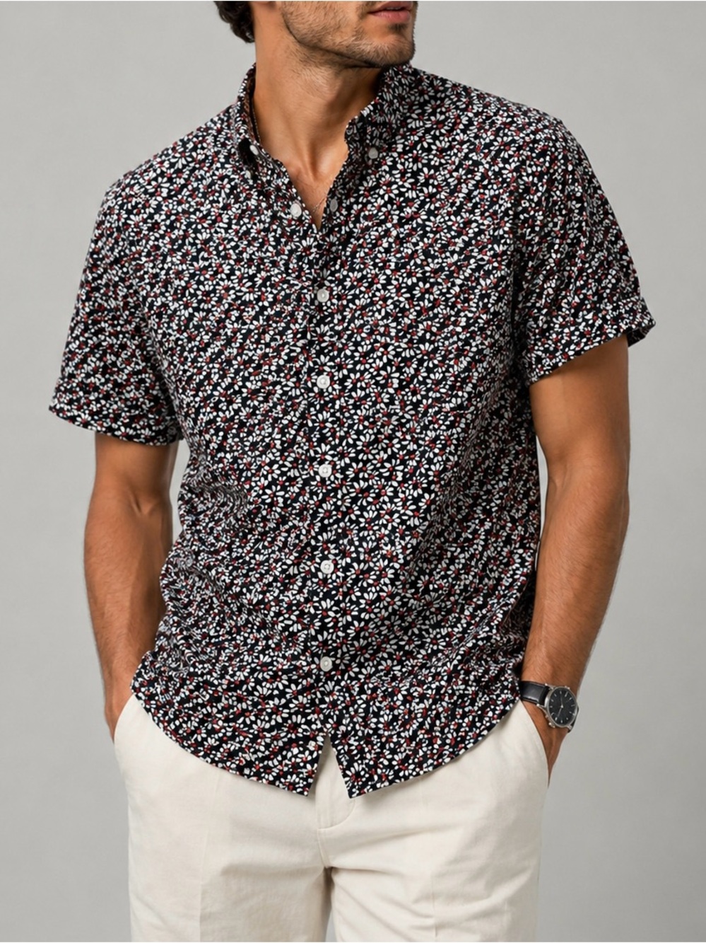 J. Crew navy floral slim fit button down